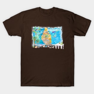 Montserrat Illustrated Travel Map with Roads and Highlights T-Shirt